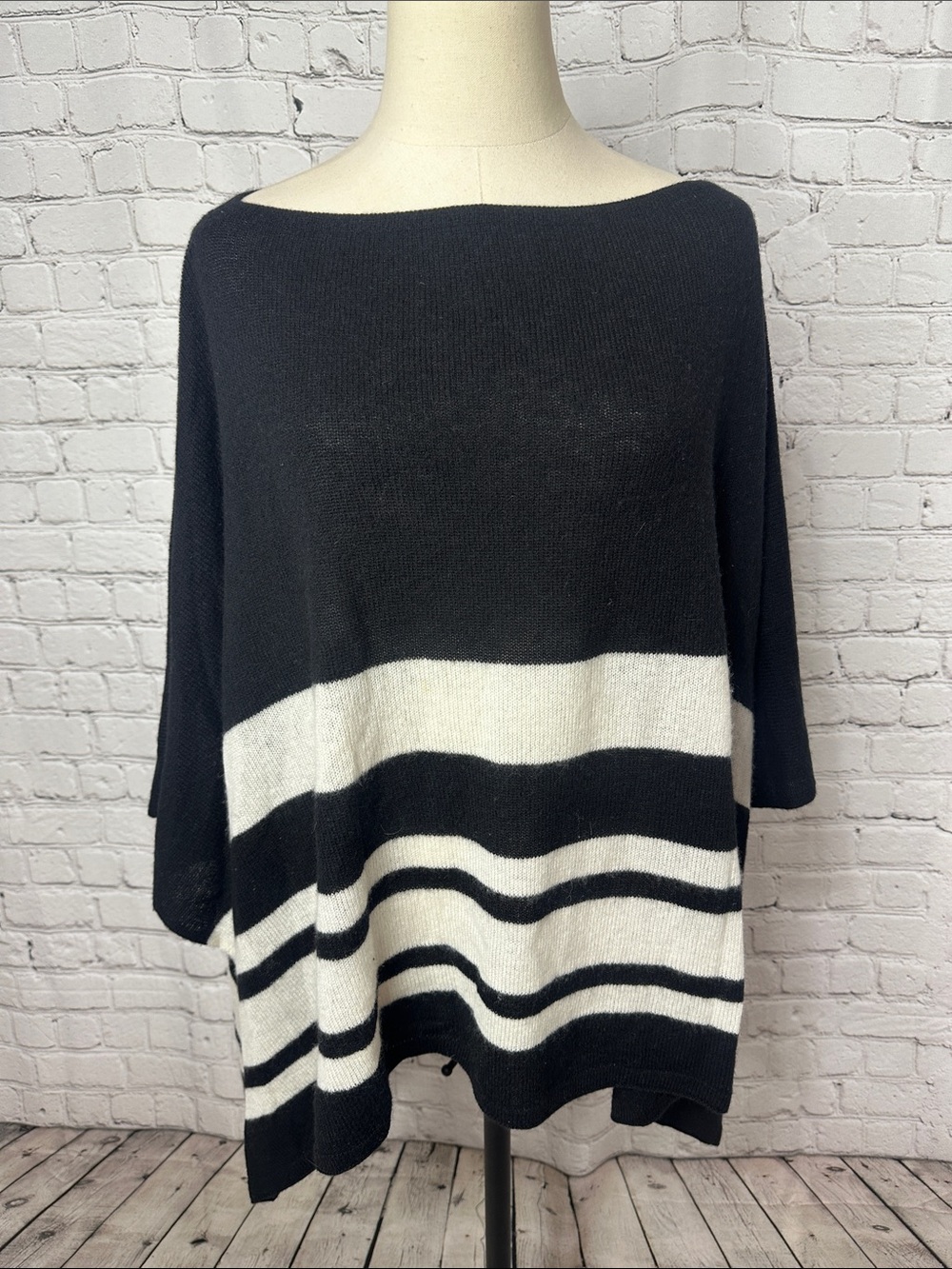 J. Crew Wool Cashmere Blend Striped poncho style sweater OSFM
